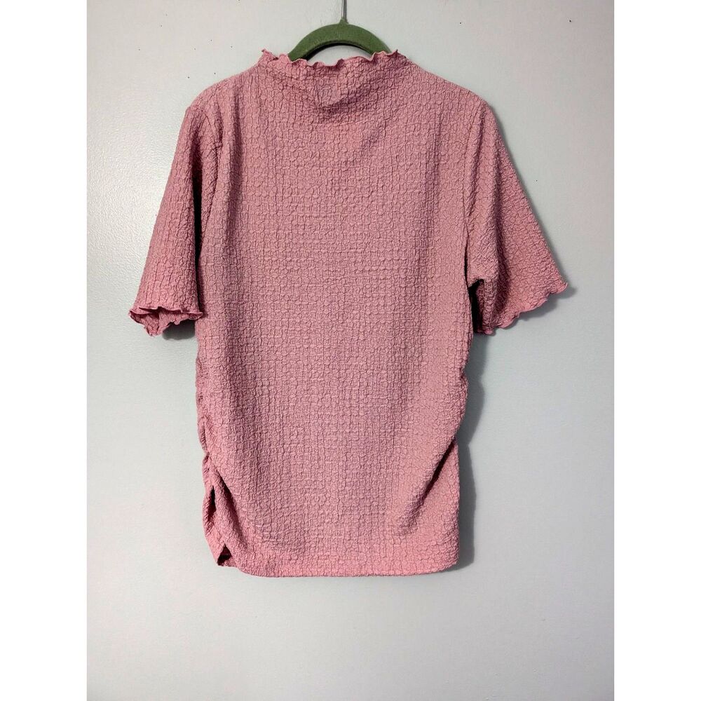 A New Day Women's Short Sleeve Mock Neck Texture Top Pink Size L NWT